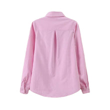 women shirts solid point collar long sleeve blouses women chest pocket casual tops blouse blusas J4U66