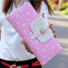 Women Zipper Long Purse Wallet Credit Card Holder Cute Floral Print Standard Wallet Handbag J4U66