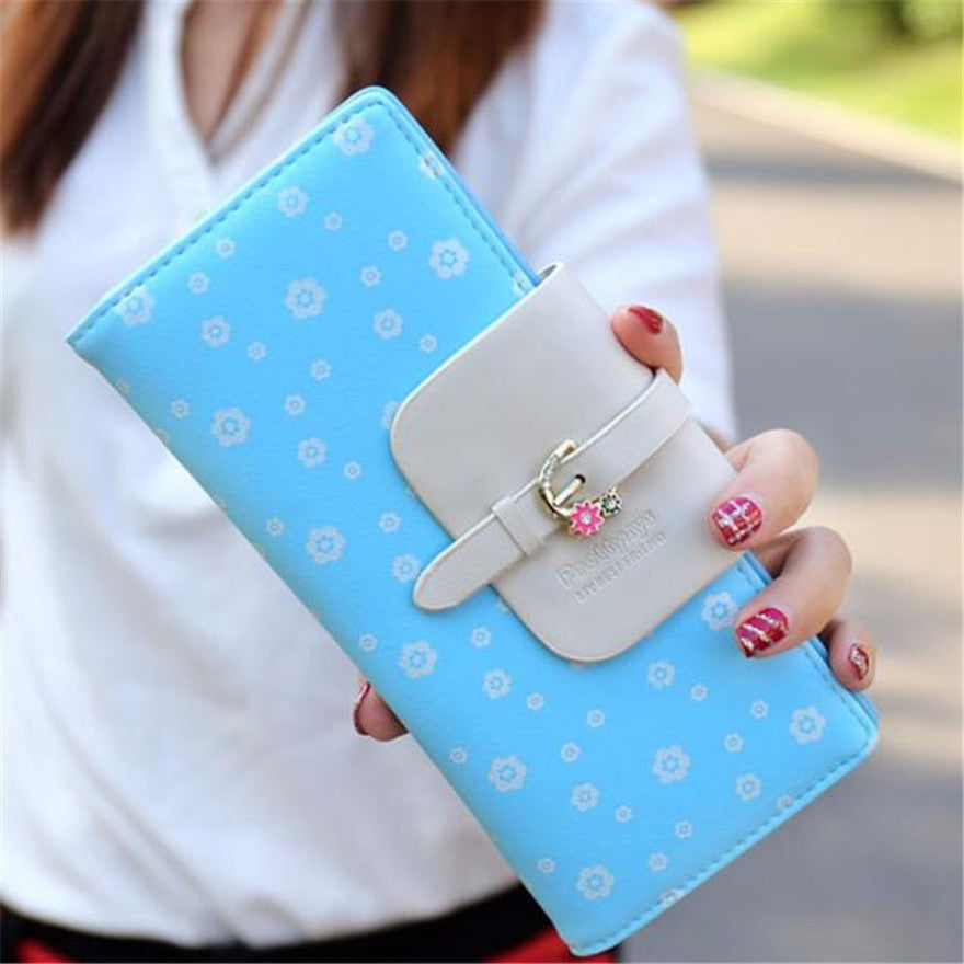 Women Zipper Long Purse Wallet Credit Card Holder Cute Floral Print Standard Wallet Handbag J4U66