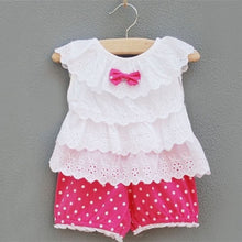 Sweet Baby Kids Girls 2pcss Outfit Clothes Ruffled T-shirt Tops + Dot Pants Suit Clothing Sets J4U66