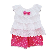 Sweet Baby Kids Girls 2pcss Outfit Clothes Ruffled T-shirt Tops + Dot Pants Suit Clothing Sets J4U66
