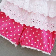 Sweet Baby Kids Girls 2pcss Outfit Clothes Ruffled T-shirt Tops + Dot Pants Suit Clothing Sets J4U66