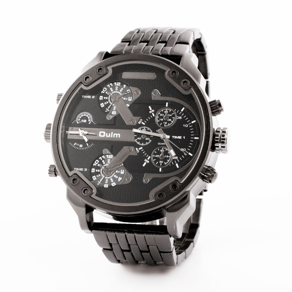 Luxury Dual Time Large Dial Stainless steel Quartz Wrist Watch  J4U66