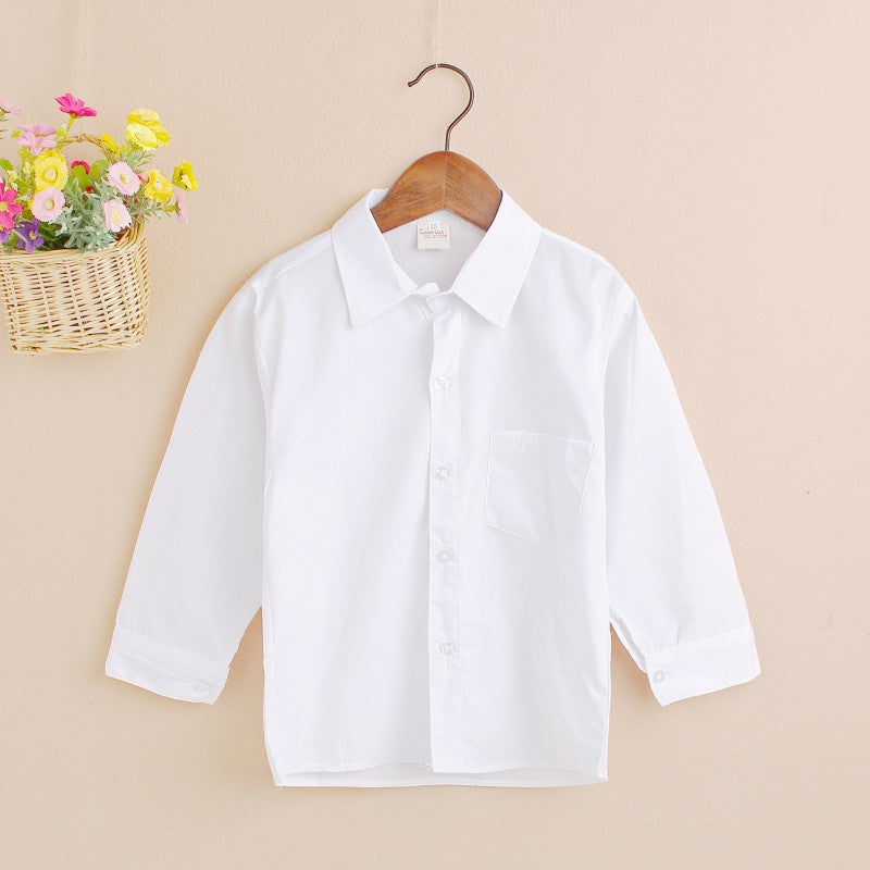 kid boy lapel formal solid tops button front white baby shirt J4U66