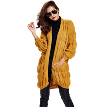 korean style solid coat femme hiver women knitted long sweatercardigans lantern sleeves pockets outfits feminino J4U66