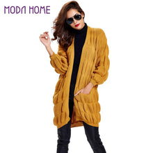 korean style solid coat femme hiver women knitted long sweatercardigans lantern sleeves pockets outfits feminino J4U66