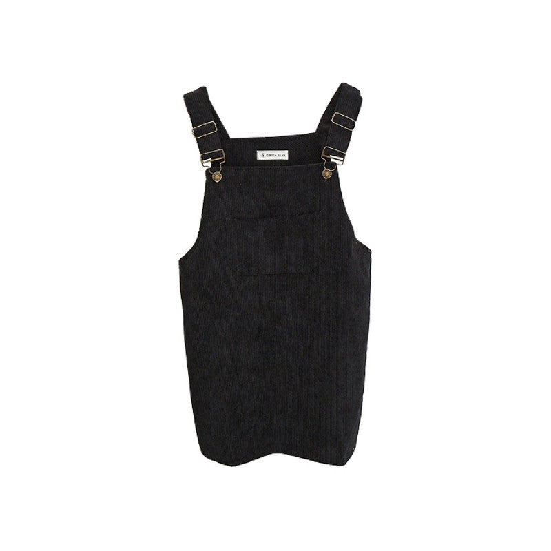 Korean Style College Wind Restoring Ancient Ways Corduroy Suspenders Big Pocket Straight Vest Dress LE3 J4U66