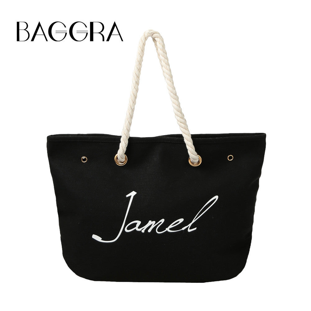 lady large capacity canvas beach bag letter print casual tote women canvas handbag daily use single shoulder shopping bags J4U66