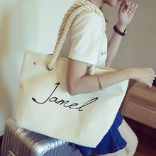 lady large capacity canvas beach bag letter print casual tote women canvas handbag daily use single shoulder shopping bags J4U66
