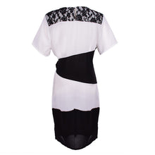large size womens striped short sleeve lace dress bodycon dresses J4U66
