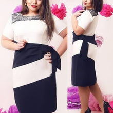 Large SizeWomen's Striped Short Sleeve Lace Dress Bodycon 6XL Dresses J4U66