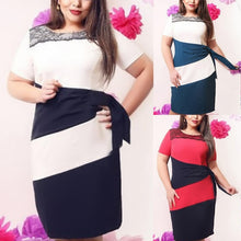 large size womens striped short sleeve lace dress bodycon dresses J4U66