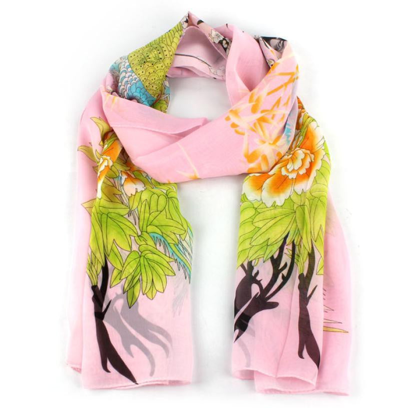 Long Fashion Peacock Plum Print Chiffon Scarf Women Scarves Shawls Desigual Brand foulard cachecol feminino echarpe J4U66