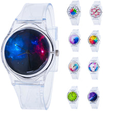 Lovely Kids Watches Star & Sky Pattern Quartz Watch Children Students Watch Girls Popular Ssilicone Strap Elegant Wristwatch J4U66