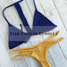 lovely swimsuit bathing suit low waist sexy solid color side tie bikini set swimwear women biquini knitting bikini J4U66
