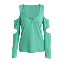 low cut women casual t-shirts cold shoulder square collar solid tshirt cutout long sleeve tops rose green black ropa mujer J4U66