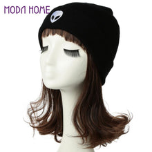 men women knitted beanies hat plain alien embroidery gorros masculino dome fall cap warm crochet skull hat headwear J4U66