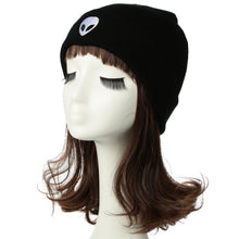 men women knitted beanies hat plain alien embroidery gorros masculino dome fall cap warm crochet skull hat headwear J4U66