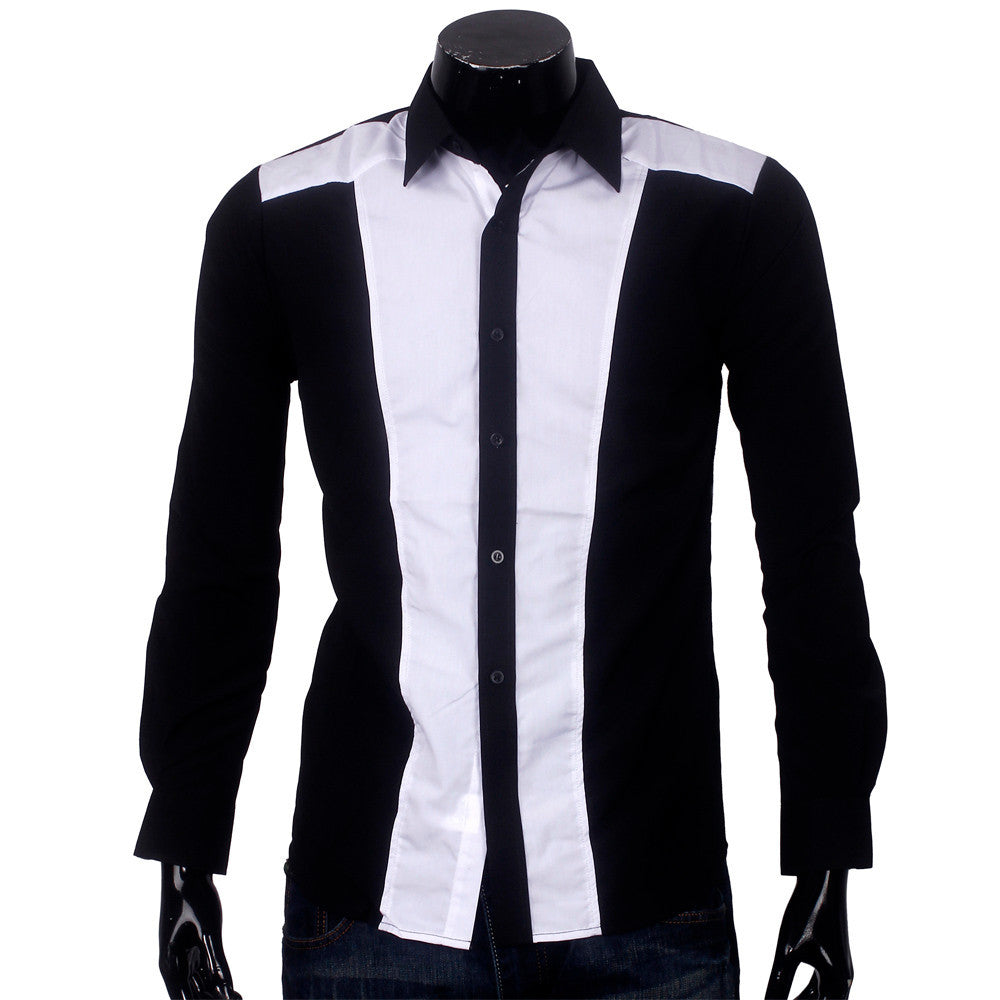 Mens Slim fit Fashion Famous Design Business Mens Casual Long Sleeve Slim Tops turndown collar Shirt Quality 2 Colors J4U66