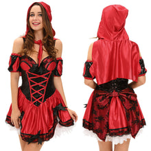 miss red riding hood costume set 5pcs coset mini dress bow armband hooded cape halloween cosplay clothes femmes deguisement J4U66