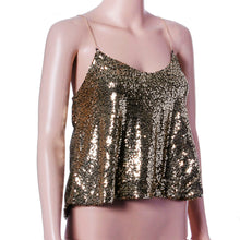 Fashion Women Sexy Gold Sequins VSleeveless Condole belt Crop Tank Tops Party Club Clothes T-Shirt Plus Size J4U66