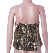 Fashion Women Sexy Gold Sequins VSleeveless Condole belt Crop Tank Tops Party Club Clothes T-Shirt Plus Size J4U66