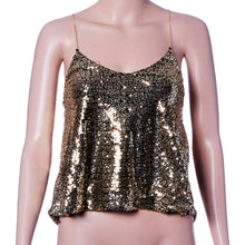 Fashion Women Sexy Gold Sequins VSleeveless Condole belt Crop Tank Tops Party Club Clothes T-Shirt Plus Size J4U66