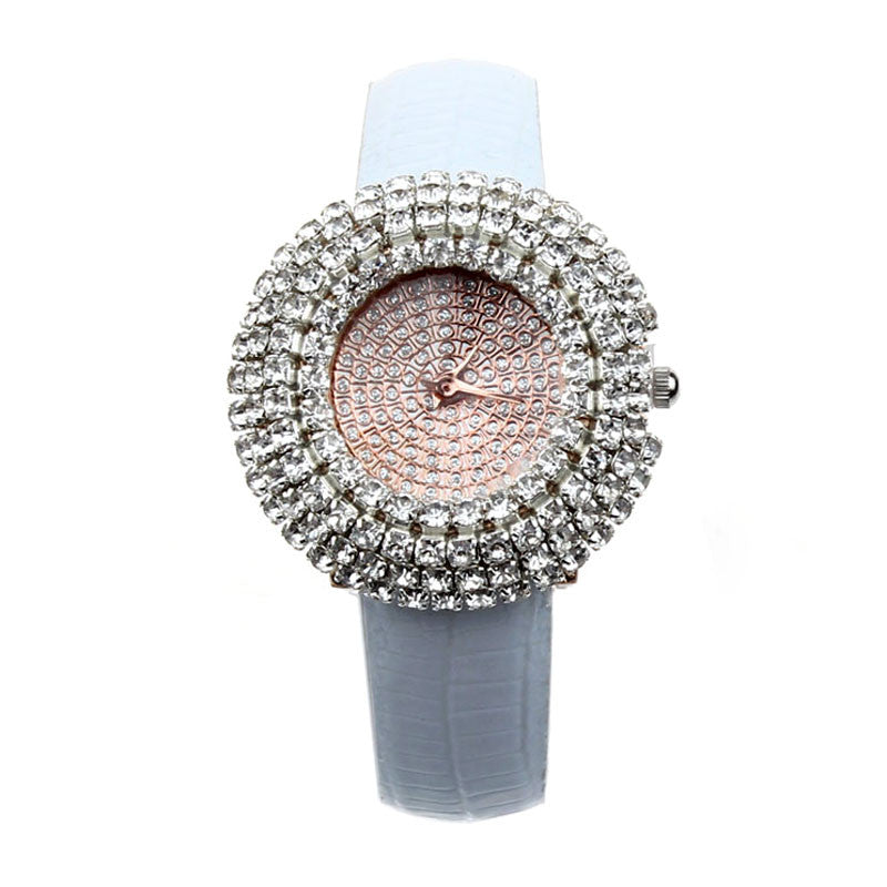 Fashion Women Watches Luxury Brand Leather Diamond Rhinestone Quartz Wrist Watches J4U66