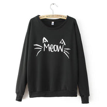 Fashion Women Casual Sweatshirts Long Sleeve Cute MEOW Print Shirts Tops Blouse J4U66