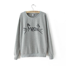 Fashion Women Casual Sweatshirts Long Sleeve Cute MEOW Print Shirts Tops Blouse J4U66