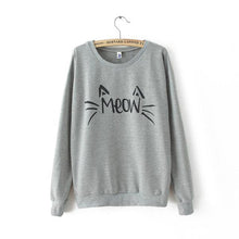 Fashion Women Casual Sweatshirts Long Sleeve Cute MEOW Print Shirts Tops Blouse J4U66