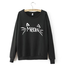 Fashion Women Casual Sweatshirts Long Sleeve Cute MEOW Print Shirts Tops Blouse J4U66