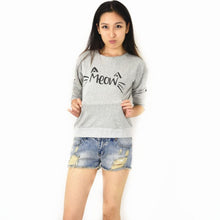 Fashion Women Casual Sweatshirts Long Sleeve Cute MEOW Print Shirts Tops Blouse J4U66