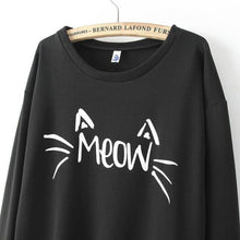 Fashion Women Casual Sweatshirts Long Sleeve Cute MEOW Print Shirts Tops Blouse J4U66