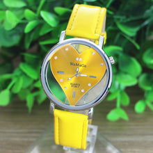 PU Leather Transparent Dial Hollow Heart Analog Quartz Wrist Watch  J4U66