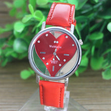 PU Leather Transparent Dial Hollow Heart Analog Quartz Wrist Watch  J4U66