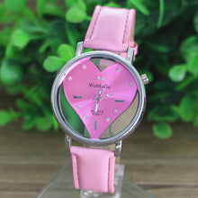 PU Leather Transparent Dial Hollow Heart Analog Quartz Wrist Watch  J4U66