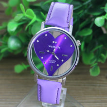 PU Leather Transparent Dial Hollow Heart Analog Quartz Wrist Watch  J4U66