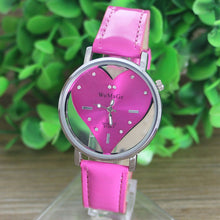 PU Leather Transparent Dial Hollow Heart Analog Quartz Wrist Watch  J4U66