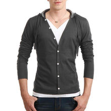 Top Fashion Men Button Front Long Sleeve V-Neck Solid CasualSlim Long-sleeve Shirt J4U66