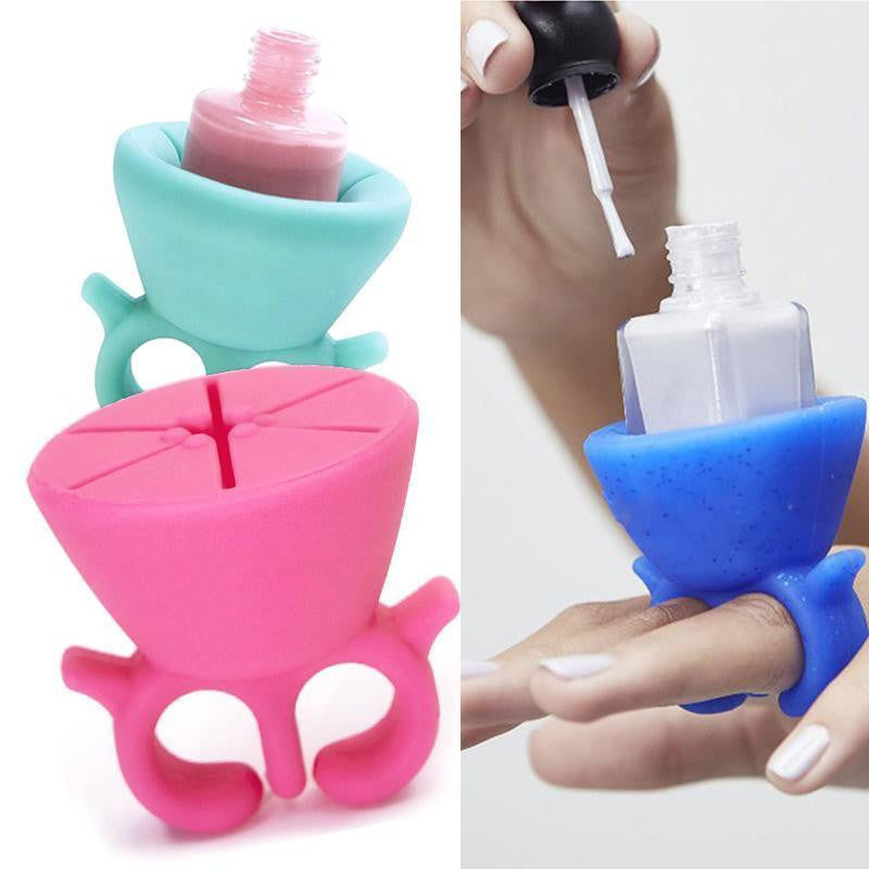 Top Flexible Durable Wearable Ssilicone Nail Polish Bottle Rack Fit All Fingers Nail Beauty Paint  J4U66