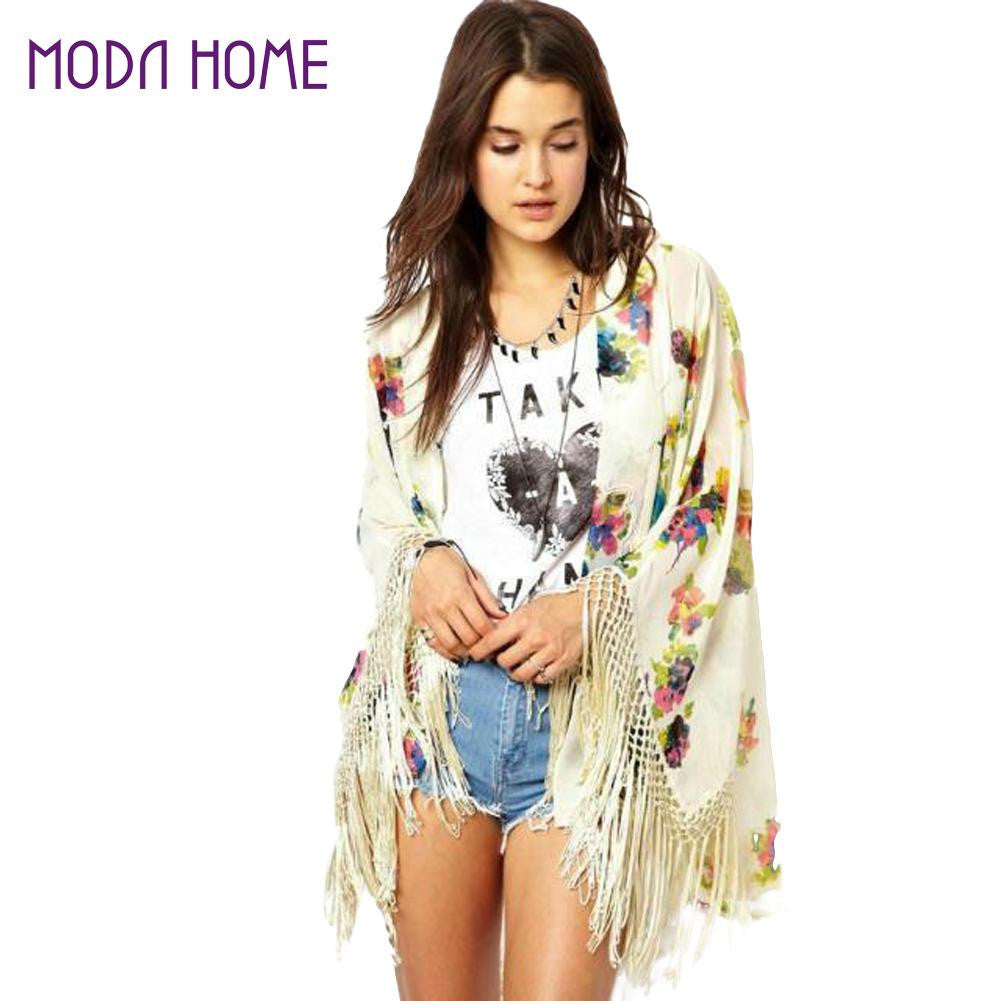 women blouse floral printed long sleeve casual beach boho kimono cardigan long beach blusas tops J4U66