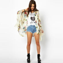 women blouse floral printed long sleeve casual beach boho kimono cardigan long beach blusas tops J4U66