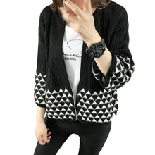 women knitted cardigan open front geometric pattern loose sleeve warm sweater outerwear short coat knitwear J4U66