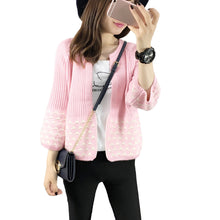 women knitted cardigan open front geometric pattern loose sleeve warm sweater outerwear short coat knitwear J4U66