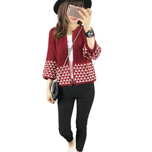 women knitted cardigan open front geometric pattern loose sleeve warm sweater outerwear short coat knitwear J4U66