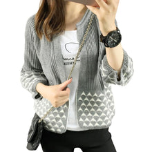 women knitted cardigan open front geometric pattern loose sleeve warm sweater outerwear short coat knitwear J4U66