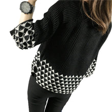 women knitted cardigan open front geometric pattern loose sleeve warm sweater outerwear short coat knitwear J4U66