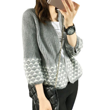 women knitted cardigan open front geometric pattern loose sleeve warm sweater outerwear short coat knitwear J4U66