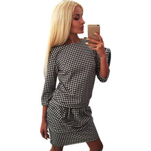 New Dress Women's Casual Plaid Three Quarter Sleeve Short Mini Dresses J4U66